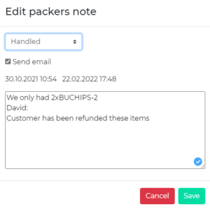 Shopify packers note