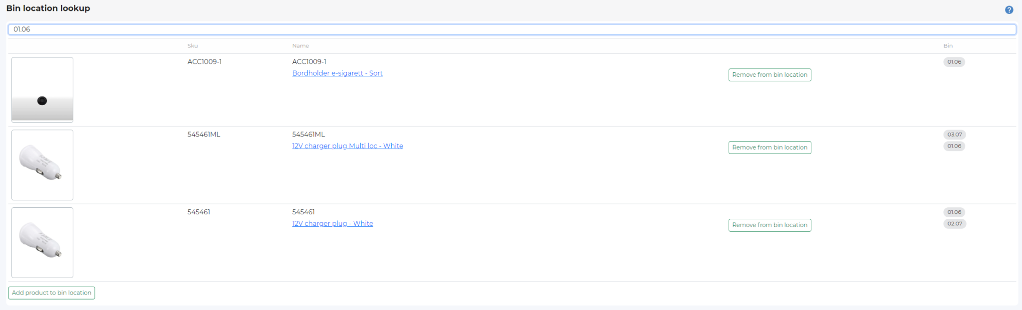 Bin location lookup iPacky Shopify